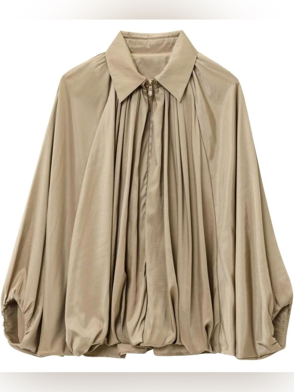Bomber Batwing Zip Front Balloon Blouse